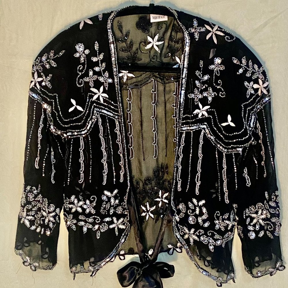Ornate Evening Sheer Beaded Crop/Wrap Blouse